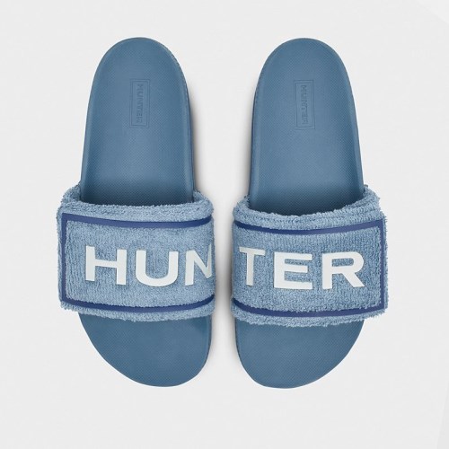 Hunter Original Terry Towelling Logo Adjustable Slides For Womens - NZ C9436